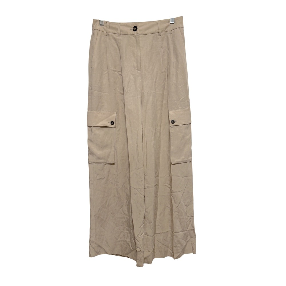 Boden Tan Beige Lyocell Linen Wide Leg Cargo Pants Womens Size US 4